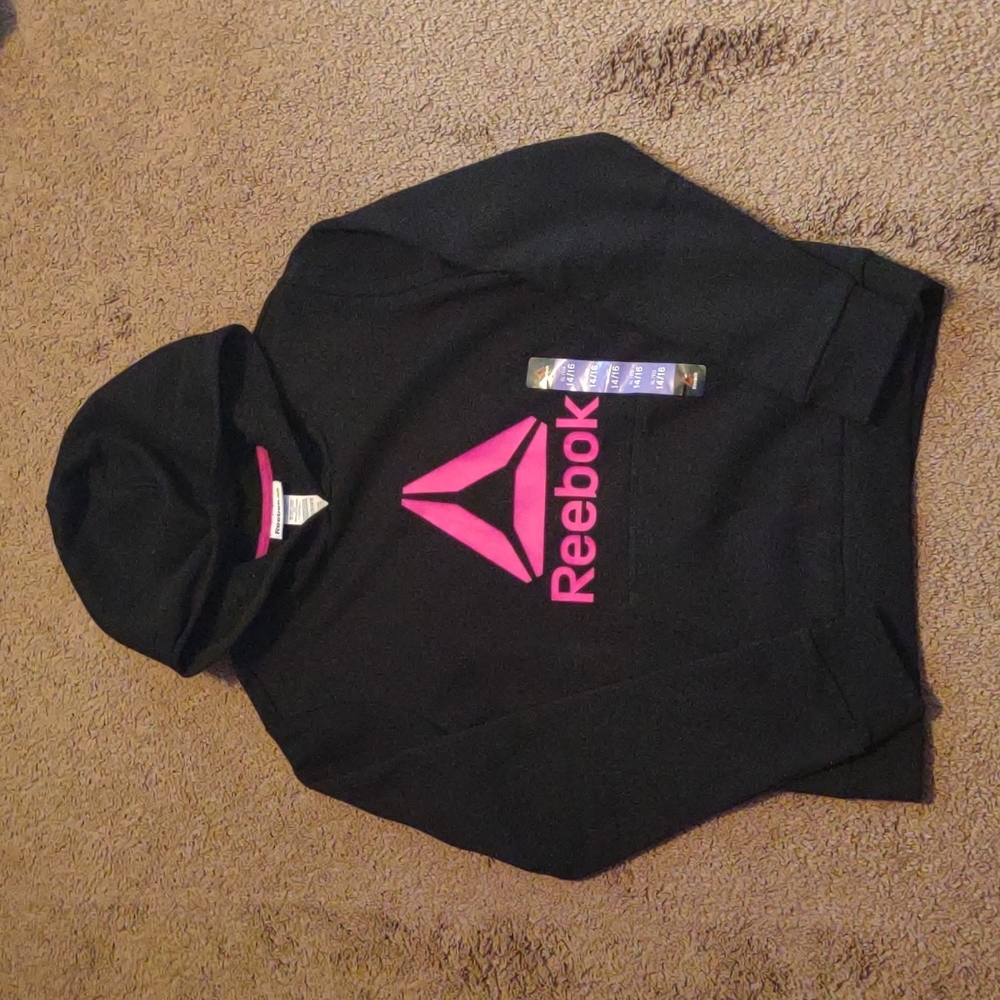 Girls pink and black Reebok hoodie, brand new with tags size 14/16